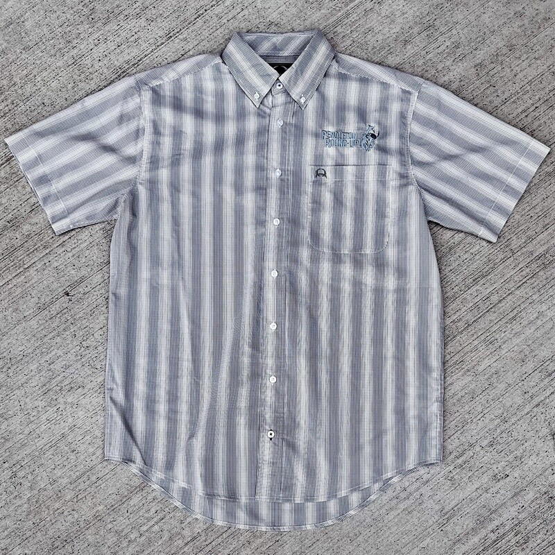 Men&#39;s Cinch Pendleton Round-Up Gray Micro Stripe Arena Flex Short Sleeve Button Up