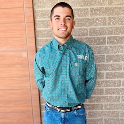 Men&#39;s Cinch Pendleton Round-Up Teal Floral Long Sleeve Button Up