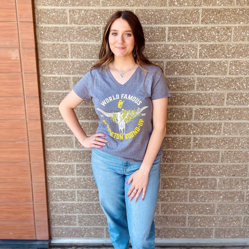 Ladies Pendleton Round-Up Yellow Floral Skull Tee