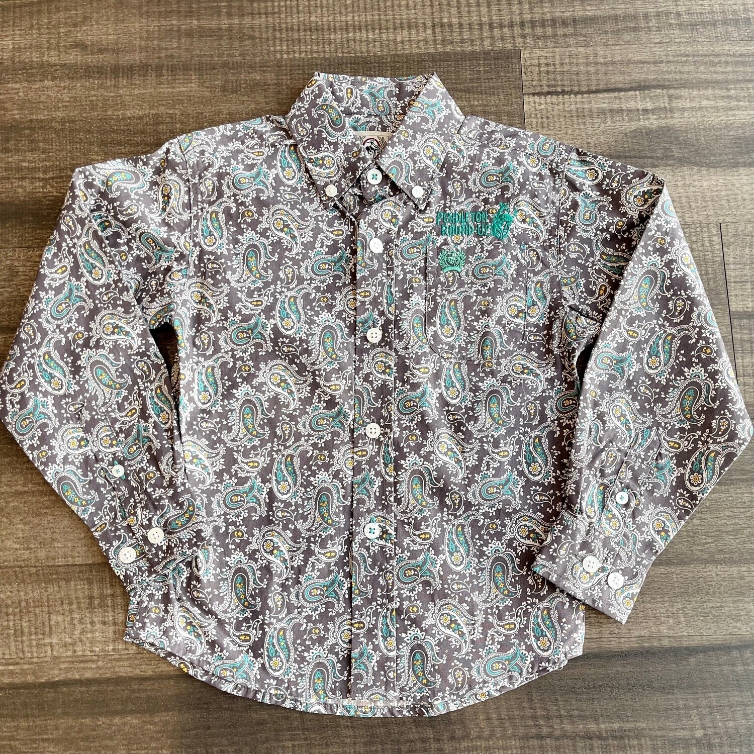 Toddler Cinch Pendleton Round-Up Teal Paisley Long Sleeve Button Up, size: 2T