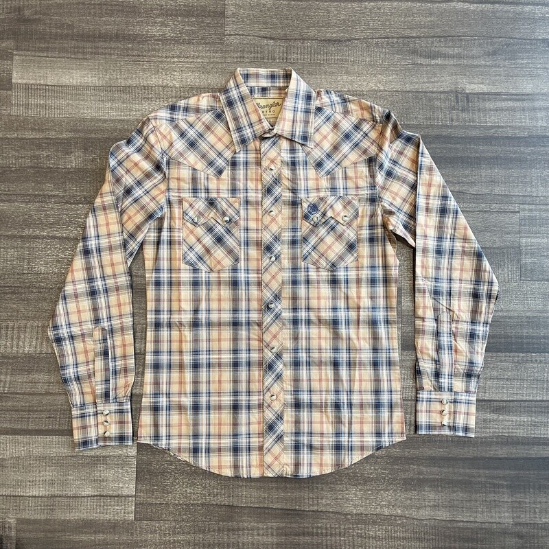 Men&#39;s Wrangler Retro Pendleton Round-Up Tan Plaid Long Sleeve Snap