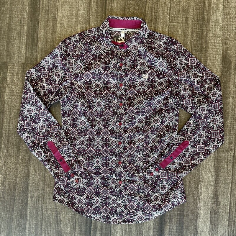 Ladies Cinch Pendleton Round-Up Cranberry Diamond Long Sleeve Button Up