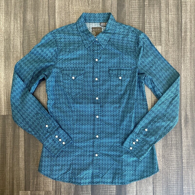 Ladies Roper Pendleton Round-Up Teal Aztec Long Sleeve Snap