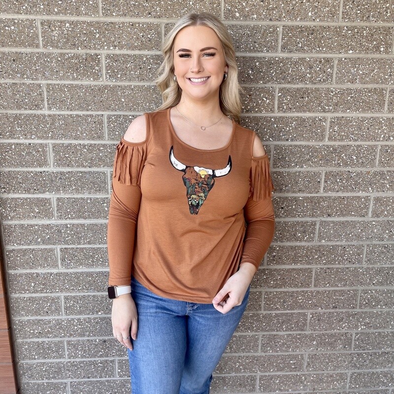 Ladies Roper Pendleton Round-Up Cactus Skull Long Sleeve Top