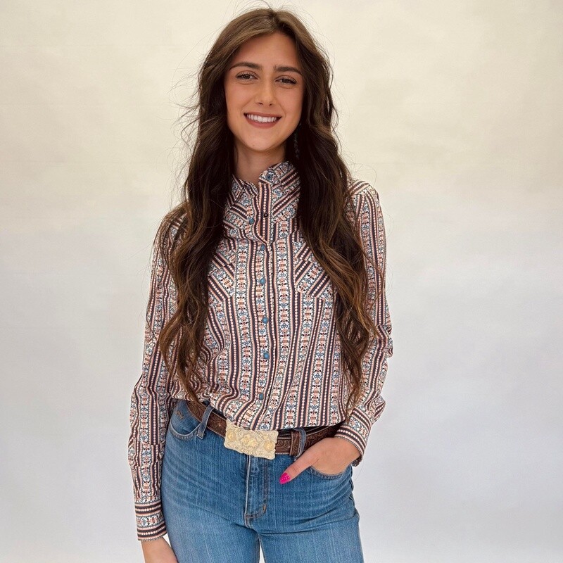 Ladies Cruel Pendleton Round-Up Multi Geo Long Sleeve Button Up