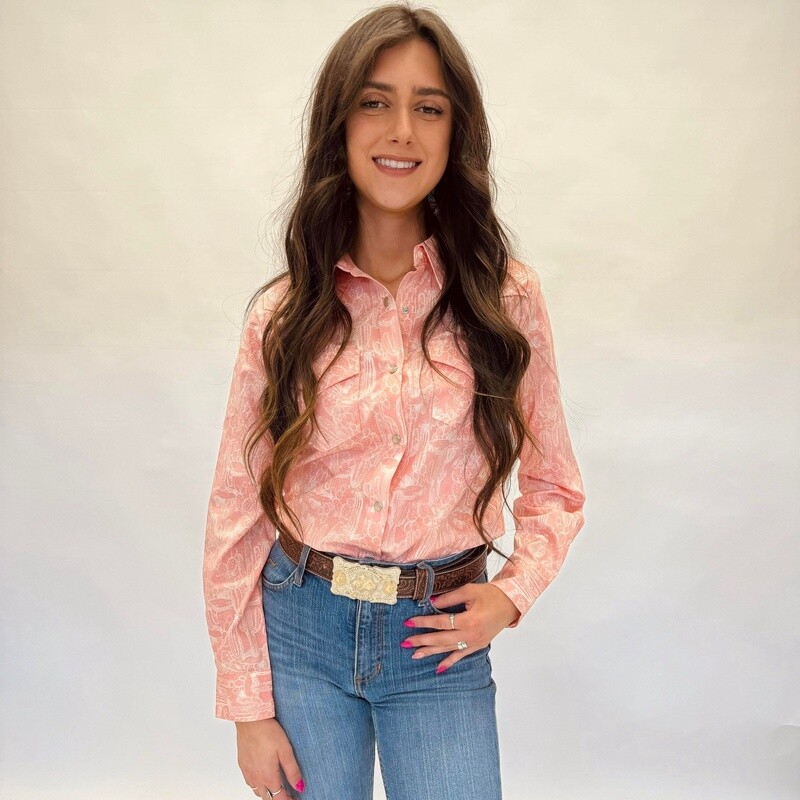Ladies Wrangler Pendleton Round-Up Cactus Long Sleeve Snap