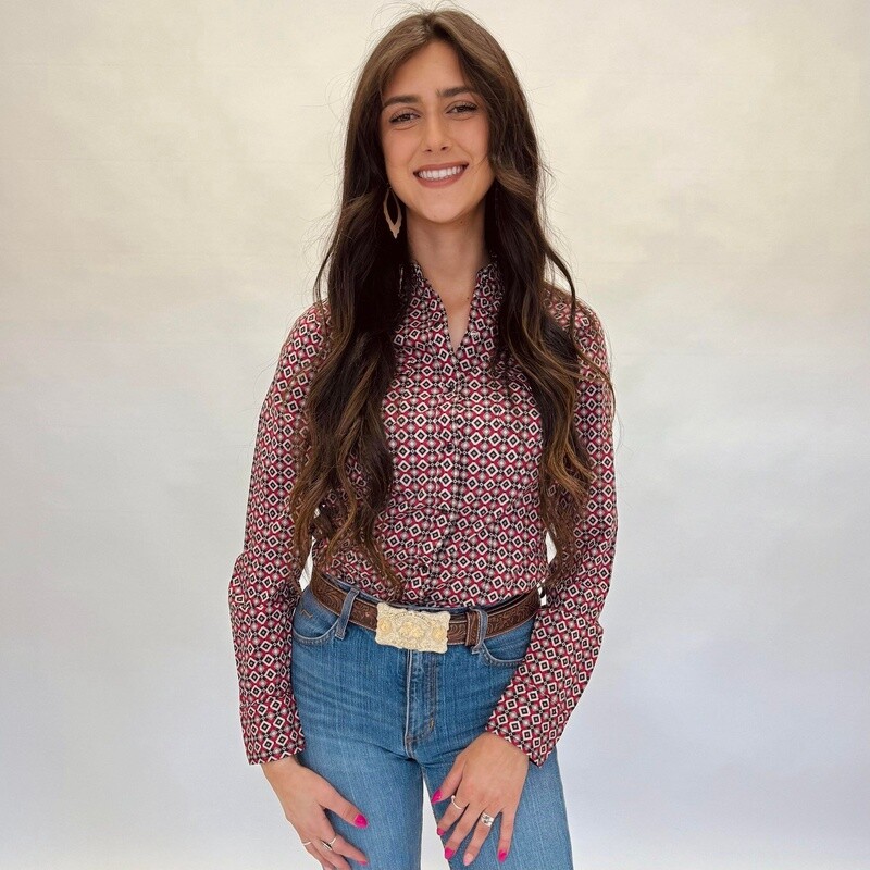 Ladies Roper Pendleton Round-Up Western Diamond Long Sleeve Snap