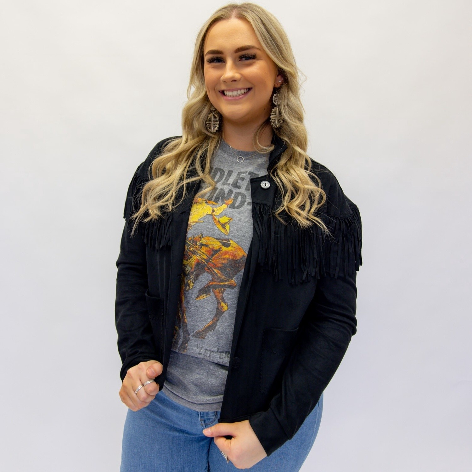 Ladies Cruel Pendleton Round-Up Faux Suede Fringe Jacket