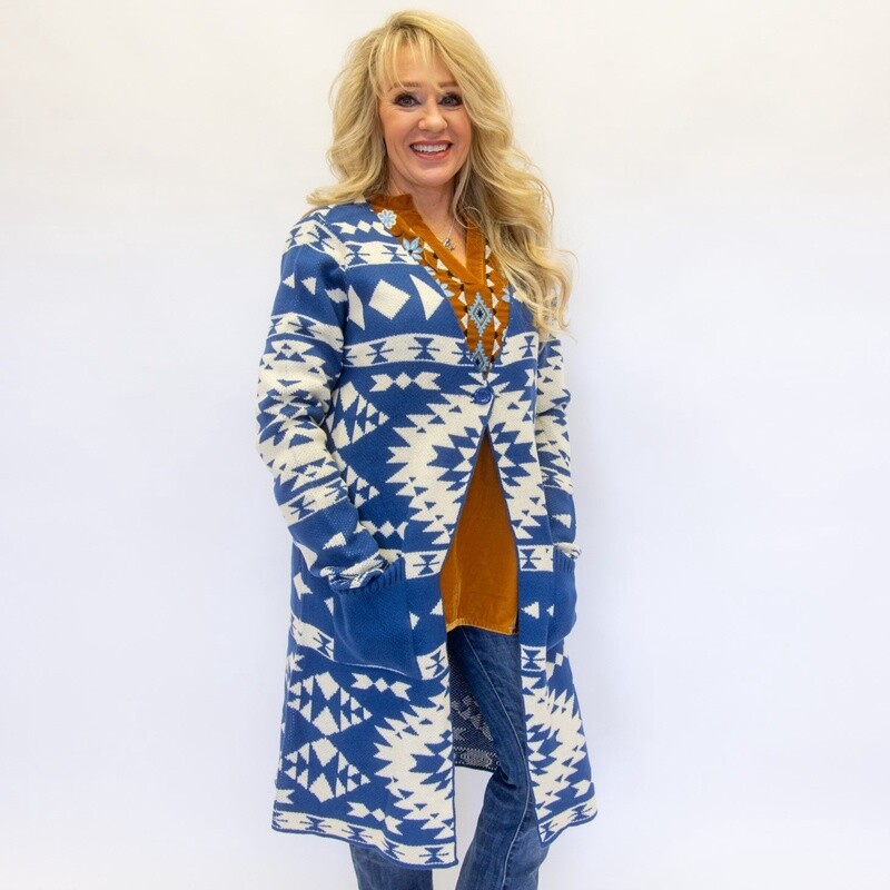 Ladies Outback Pendleton Round-Up Nora Blue Cardigan
