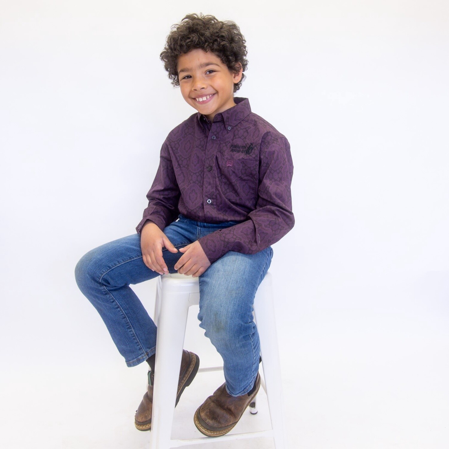 Youth Cinch Pendleton Round-Up Purple Paisley Long Sleeve Button Up