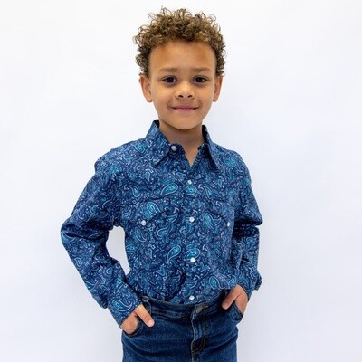 Youth Cinch Pendleton Round-Up Blue and Black Paisley Long Sleeve Button Up