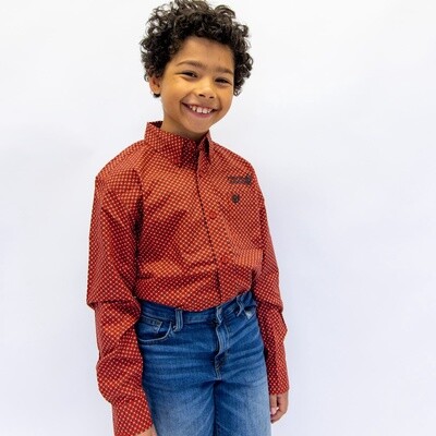 Youth Cinch Pendleton Round-Up Red Geometric Long Sleeve Button Up