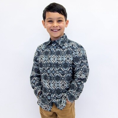 Youth Roper Pendleton Round-Up Grey Aztec Long Sleeve Button Up