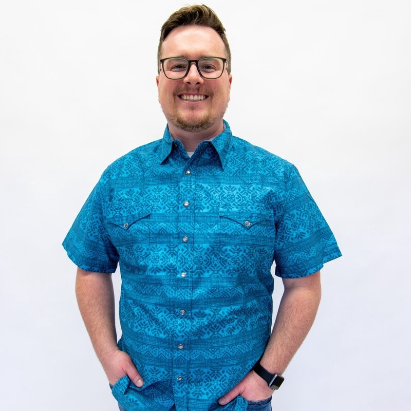 Men&#39;s Roper Pendleton Round-Up Blue Aztec Short Sleeve Snap