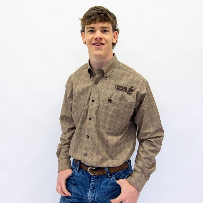 Men's Cinch Pendleton Round-Up Brown Small Plaid Long Sleeve Button Up