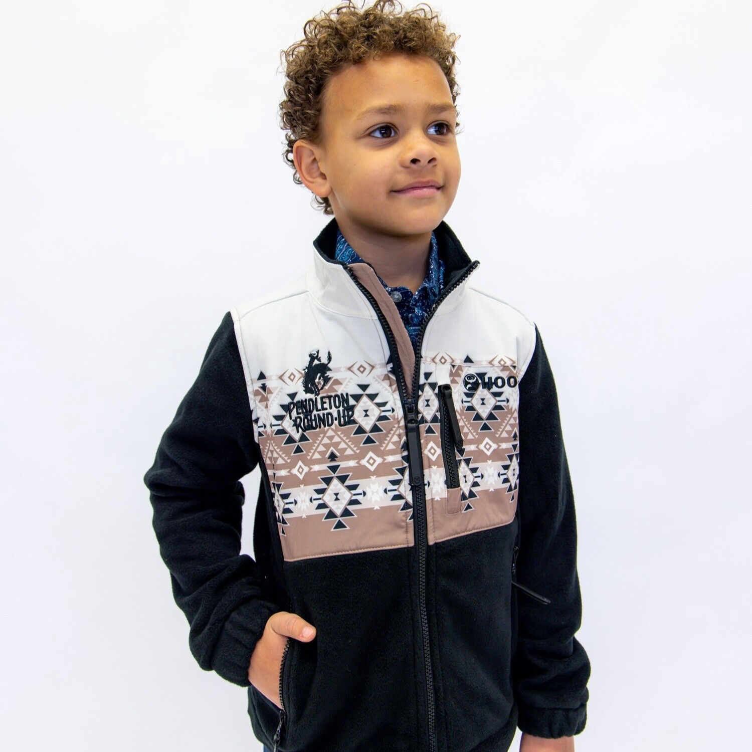 Youth Hooey Pendleton Round-Up Black Aztec Tech Jacket, size: XS