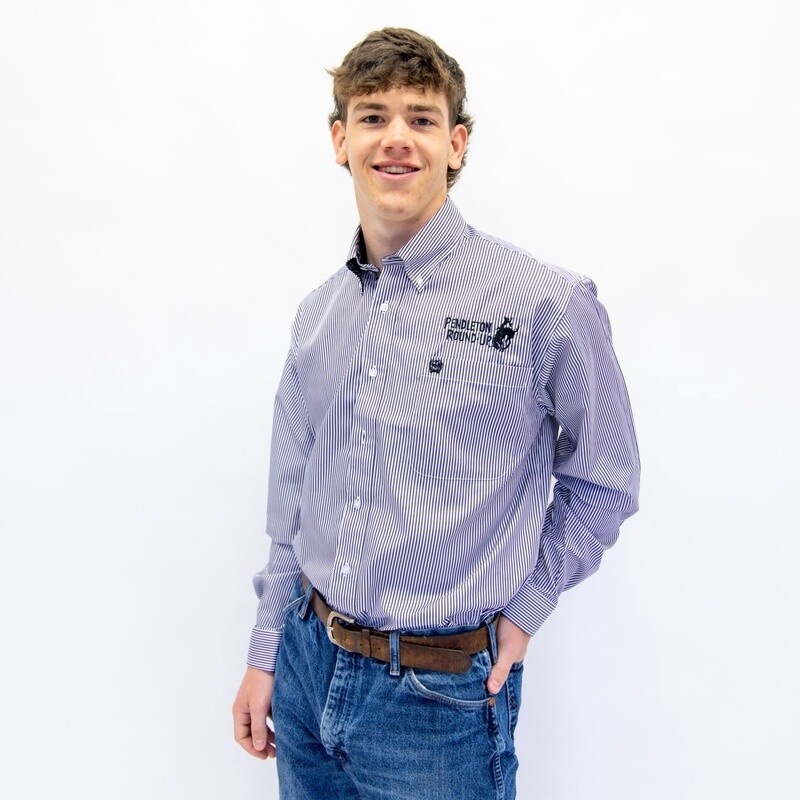 Men&#39;s Cinch Pendleton Round-Up Purple/White Pinstripe Tencel Long Sleeve Button Up