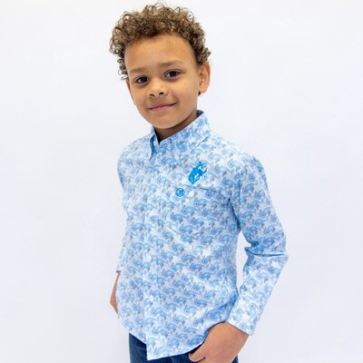 Youth Wrangler Pendleton Round-Up Blue Paisley Long Sleeve Button Up