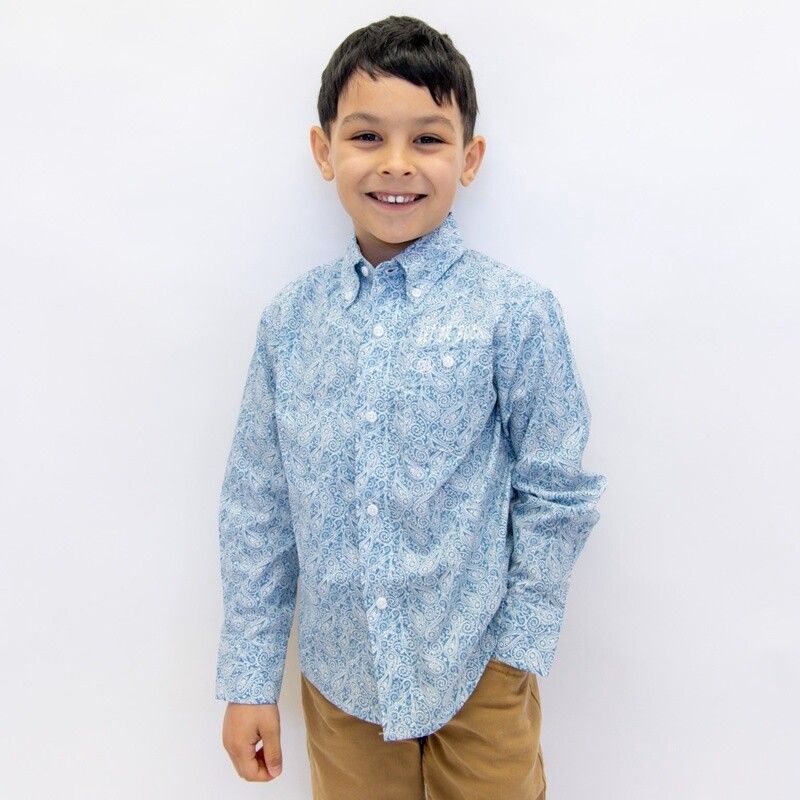 Youth Wrangler Pendleton Round-Up Teal Paisley Long Sleeve Button Up