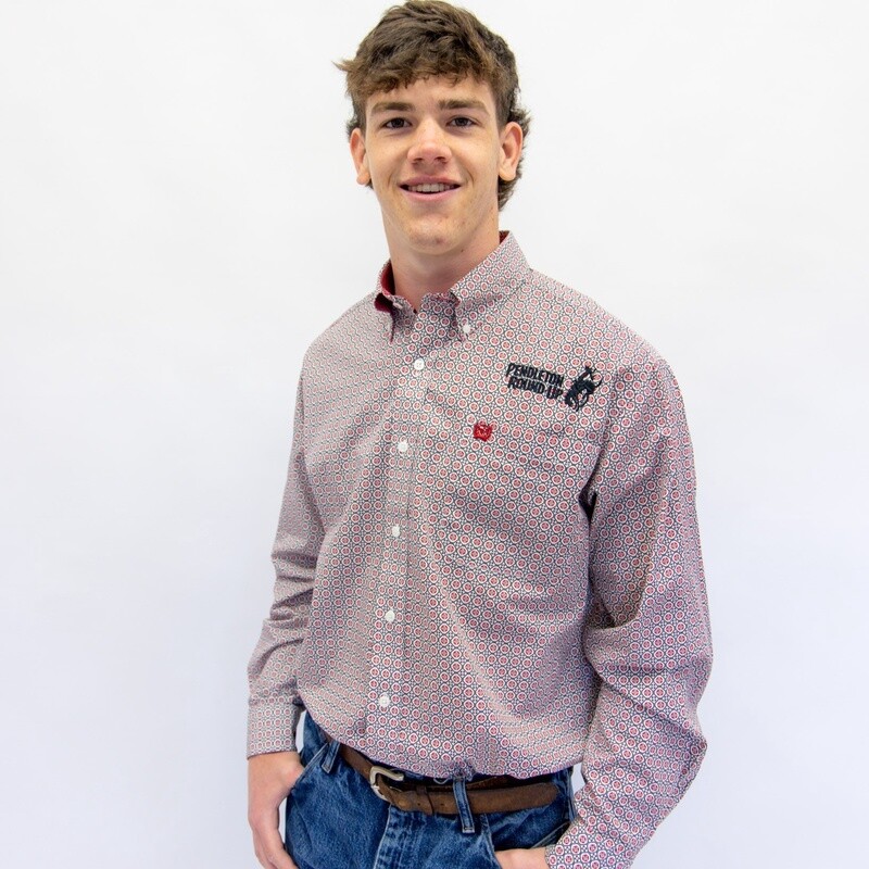 Men&#39;s Cinch Pendleton Round-Up Cream Geometric Long Sleeve Button Up