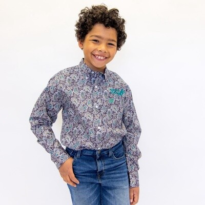 Youth Cinch Pendleton Round-Up Teal Paisley Long Sleeve Button Up