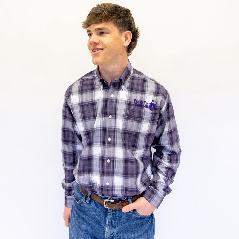 Men&#39;s Cinch Pendleton Round-Up Purple Plaid Long Sleeve Button Up