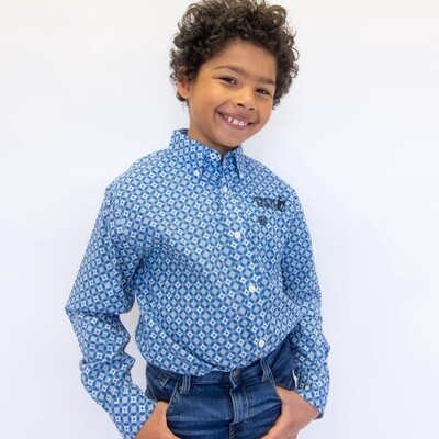 Youth Cinch Pendleton Round-Up Blue Star Long Sleeve Button Up