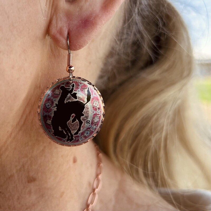 Pendleton Round-Up Black Bronco Copper Earrings