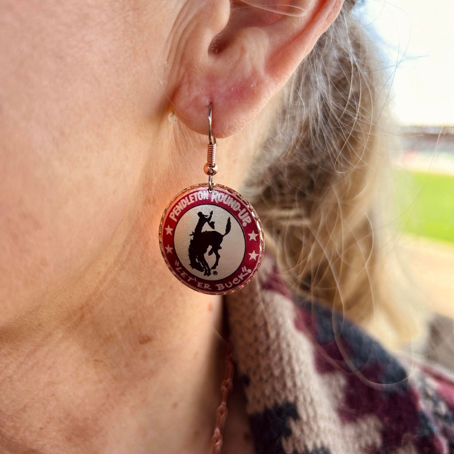 Pendleton Round-Up Red Star Copper Earrings