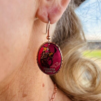Pendleton Round-Up Pink Oval Full Color Copper Earrings