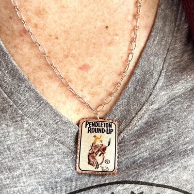Pendleton Round-Up Rectangle Full Color Bronco Copper Necklace
