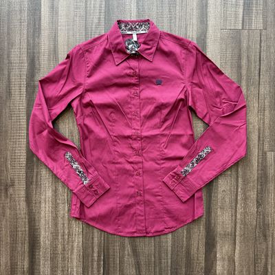 Ladies Cinch Pendleton Round-Up Cranberry Long Sleeve Button Up