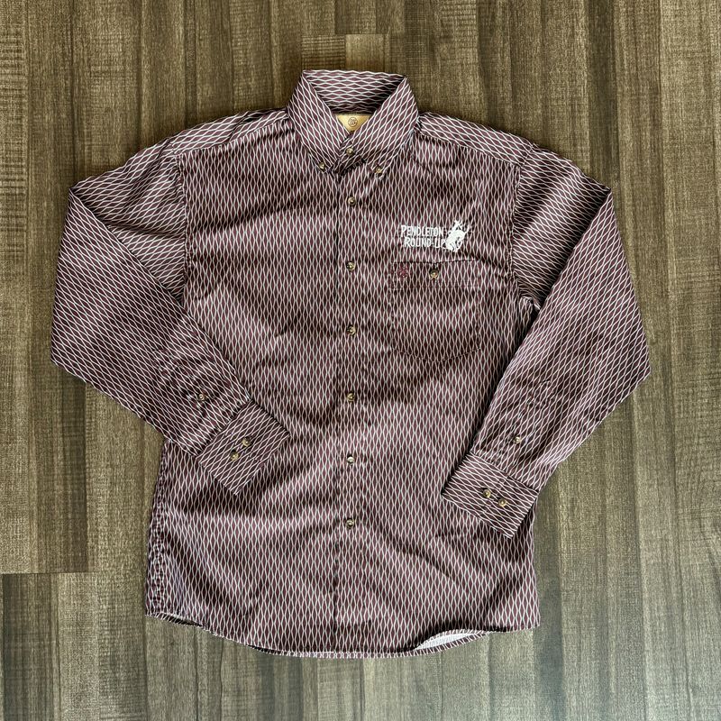 Men&#39;s Wrangler Pendleton Round-Up Maroon Long Sleeve Button Up