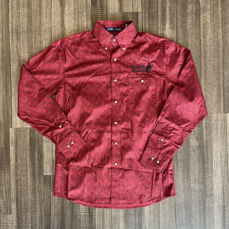 Men&#39;s Wrangler Pendleton Round-Up Red Paisley Long Sleeve Button