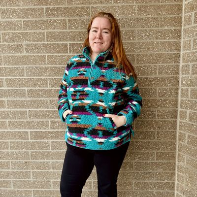 Ladies Wrangler Pendleton Round-Up Turquoise Sherpa 1/4 Zip Pullover