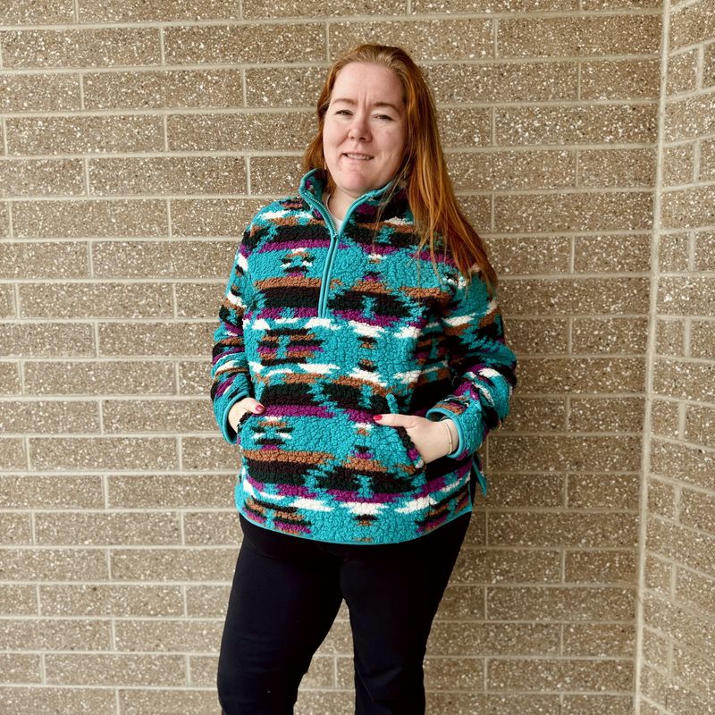 Ladies Wrangler Pendleton Round-Up Turquoise Sherpa 1/4 Zip Pullover