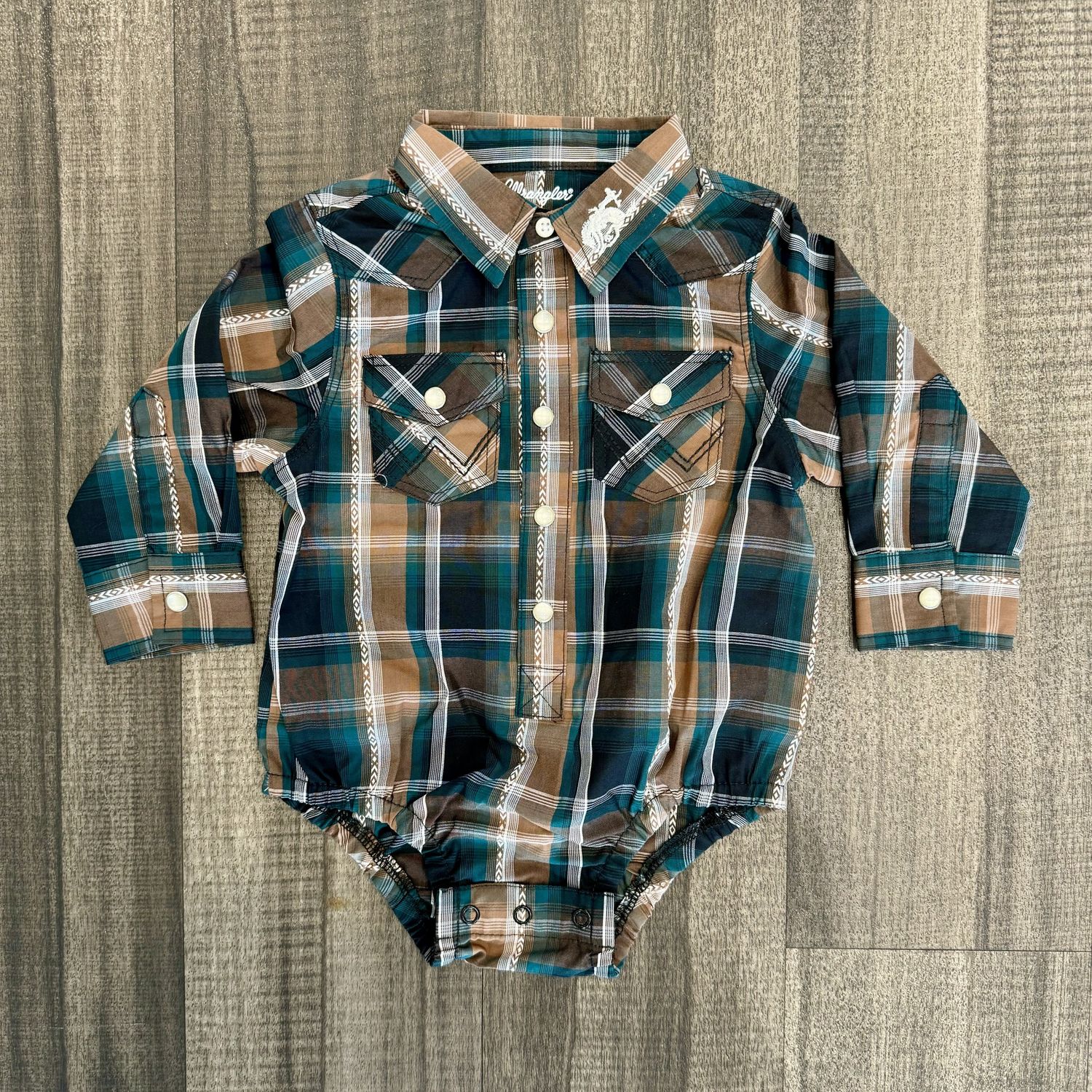 Infant Wrangler Pendleton Round-Up Green Plaid Long Sleeve Onesie