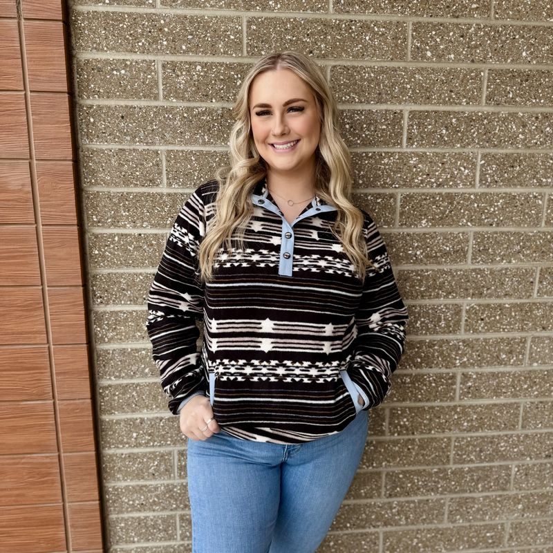 Ladies Cinch Pendleton Round-Up Black Fleece 1/2 Snap Pullover