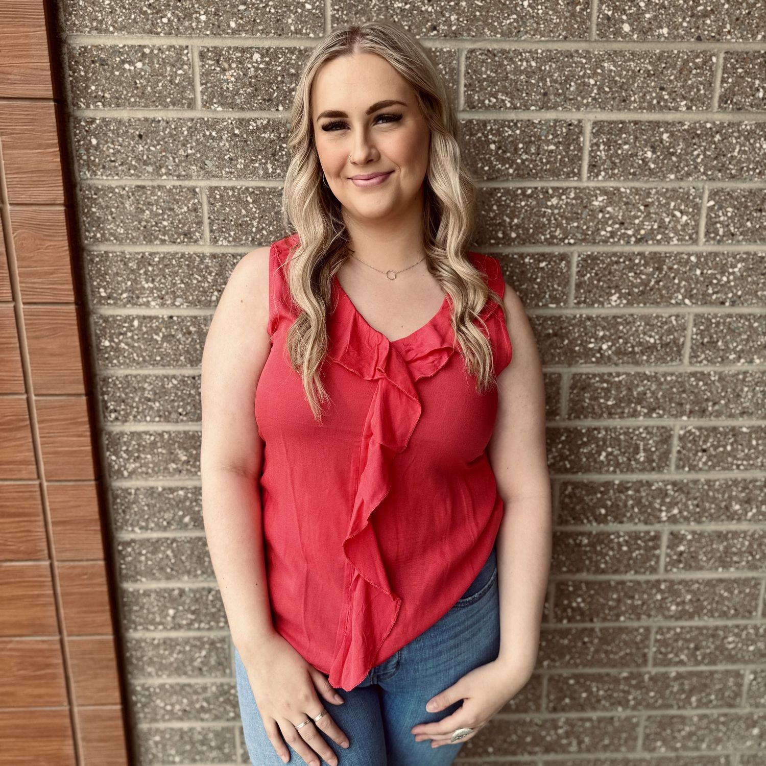 Ladies Roper Pendleton Round-Up Coral Sleeveless Ruffle Top