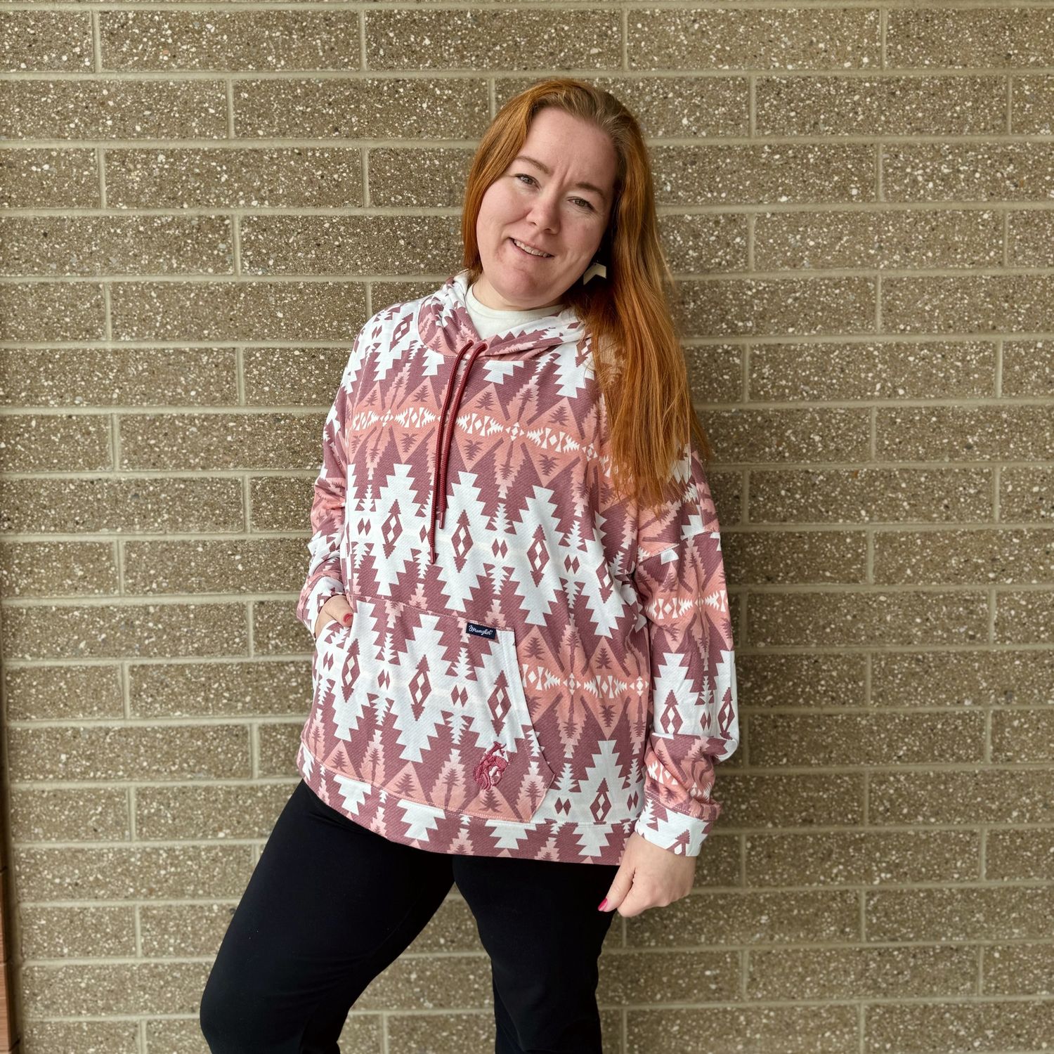 Ladies Wrangler Pendleton Round-Up Red Aztec Retro Hoodie