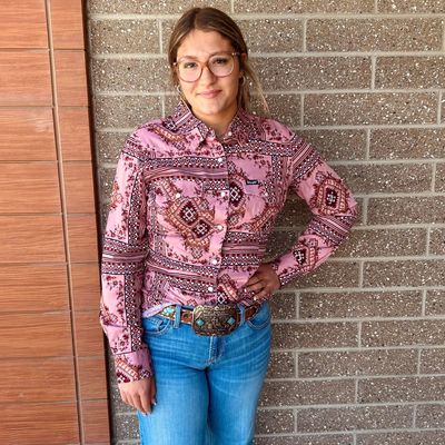Ladies Wrangler Pendleton Round-Up Western Rose Long Sleeve Snap