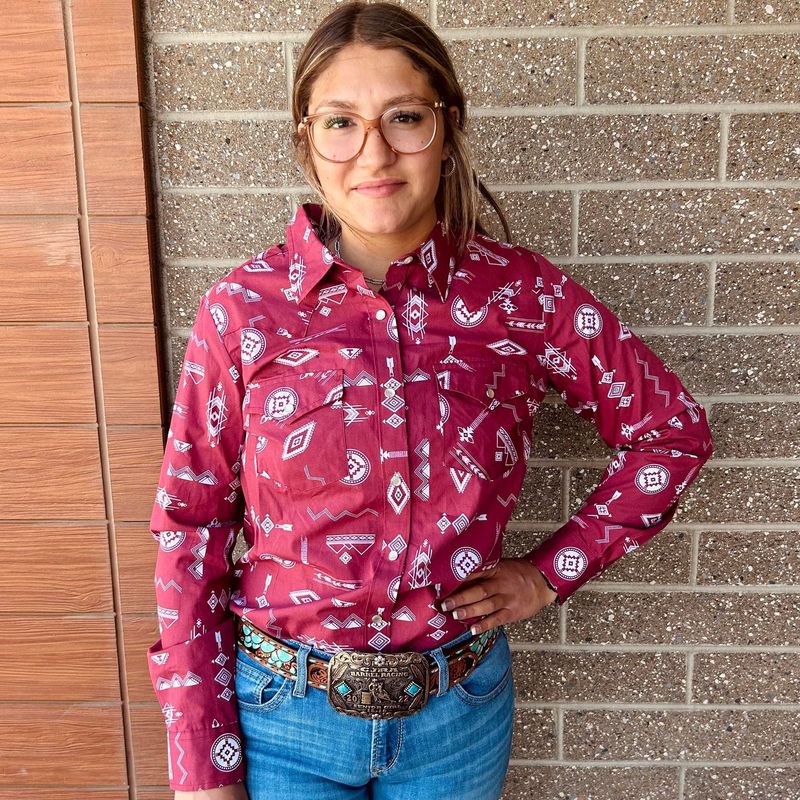 Ladies Wrangler Pendleton Round-Up Blush Retro Long Sleeve Snap