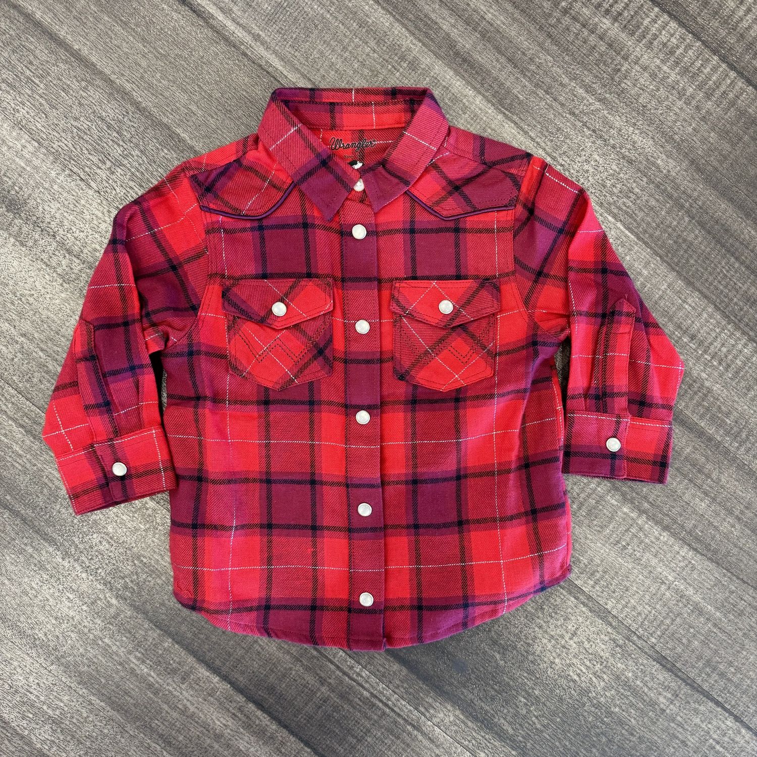 Toddler Girls Wrangler Pendleton Round-Up Red Plaid Long Sleeve Snap
