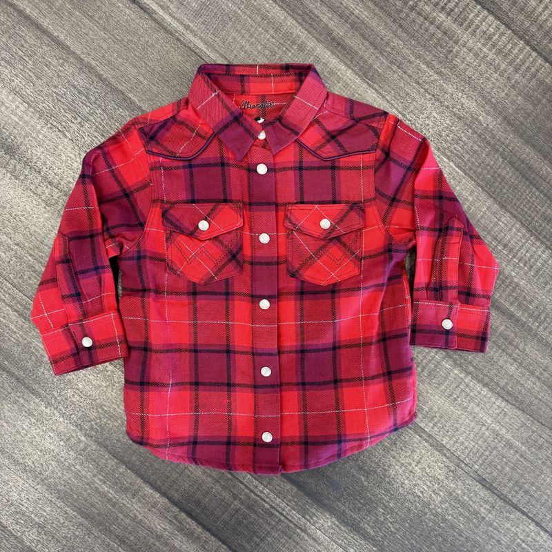 Toddler Girls Wrangler Pendleton Round-Up Red Plaid Long Sleeve Snap