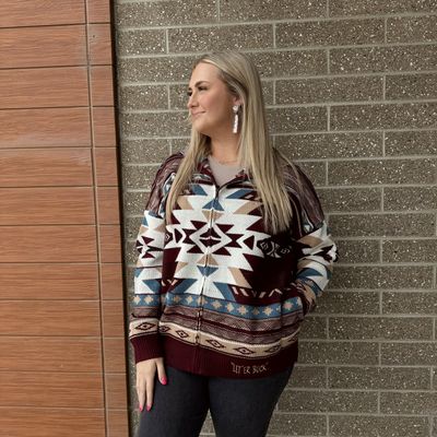 Ladies Wrangler Pendleton Round-Up Burgundy Southwestern Jacket