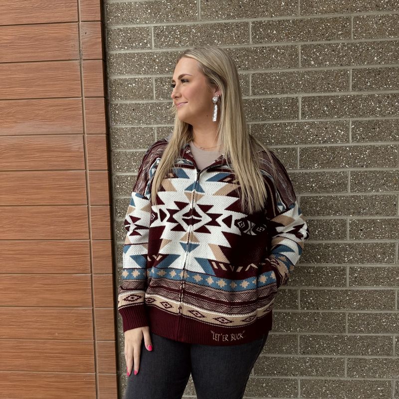 Ladies Wrangler Pendleton Round-Up Burgundy Southwestern Jacket