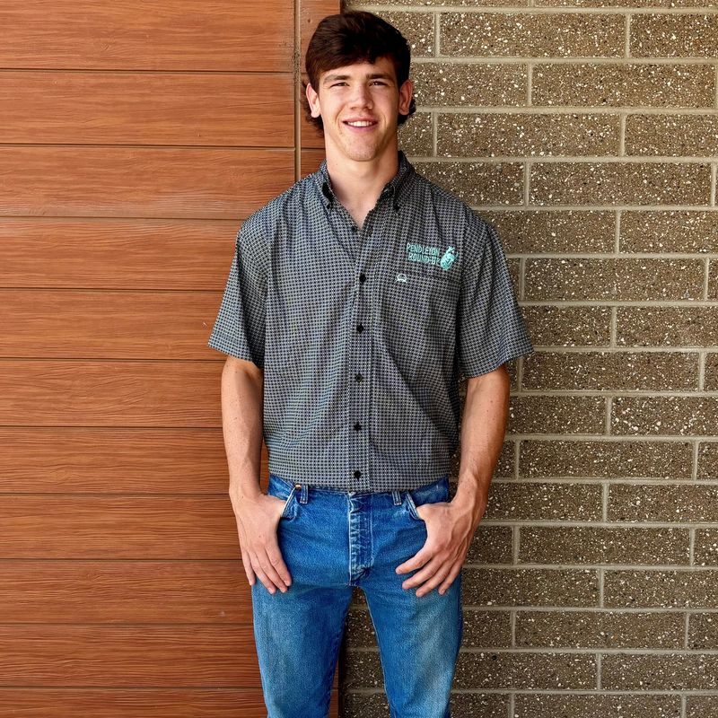 Men&#39;s Cinch Pendleton Round-Up Teal Diamond Geometric Arena Flex Short Sleeve Button Up