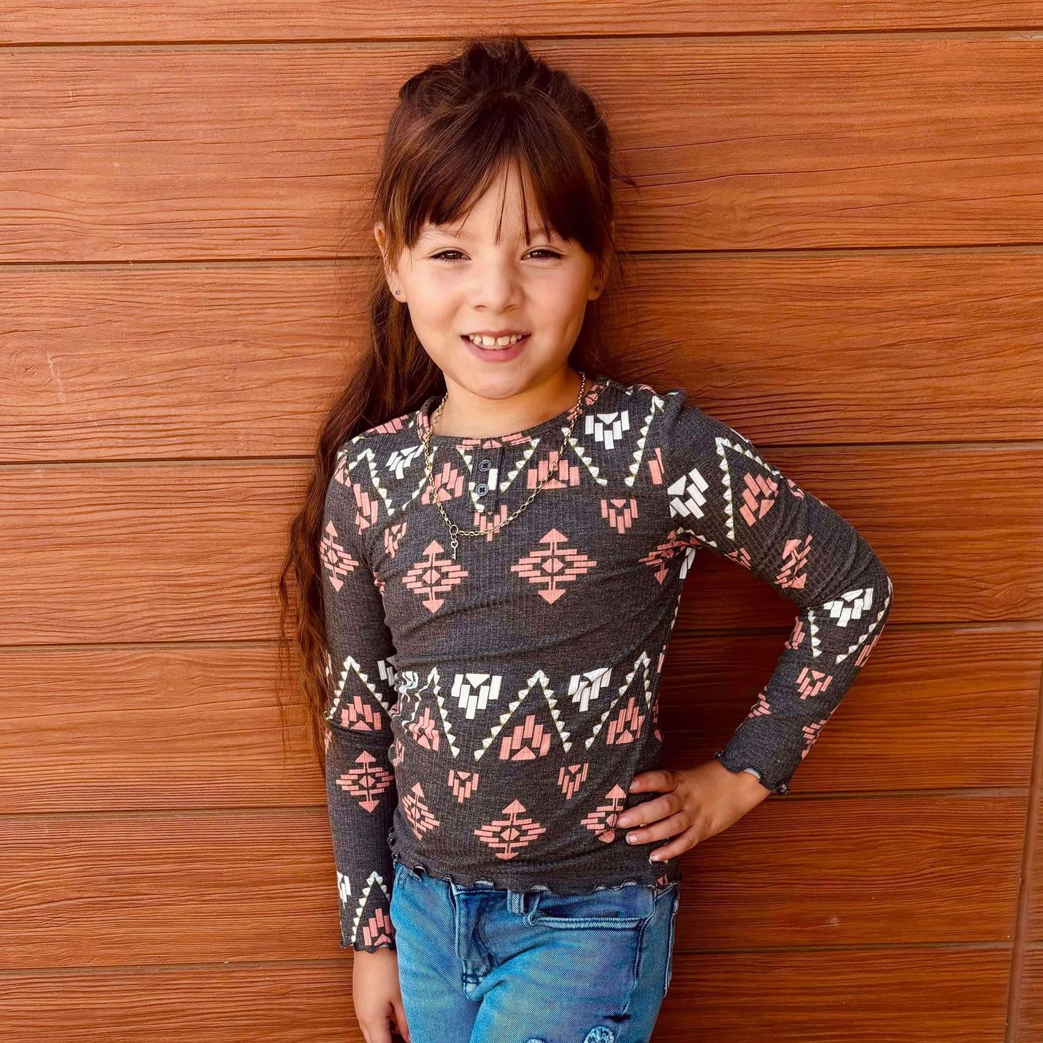 Youth Girls Cruel Pendleton Round-Up  Grey Aztec Long Sleeve tee