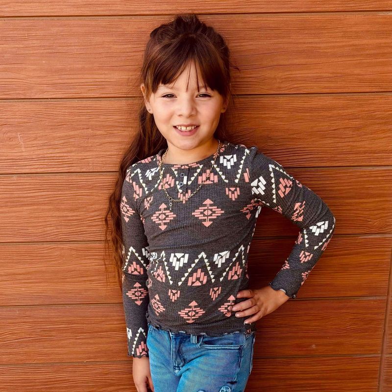 Youth Girls Cruel Pendleton Round-Up  Grey Aztec Long Sleeve tee