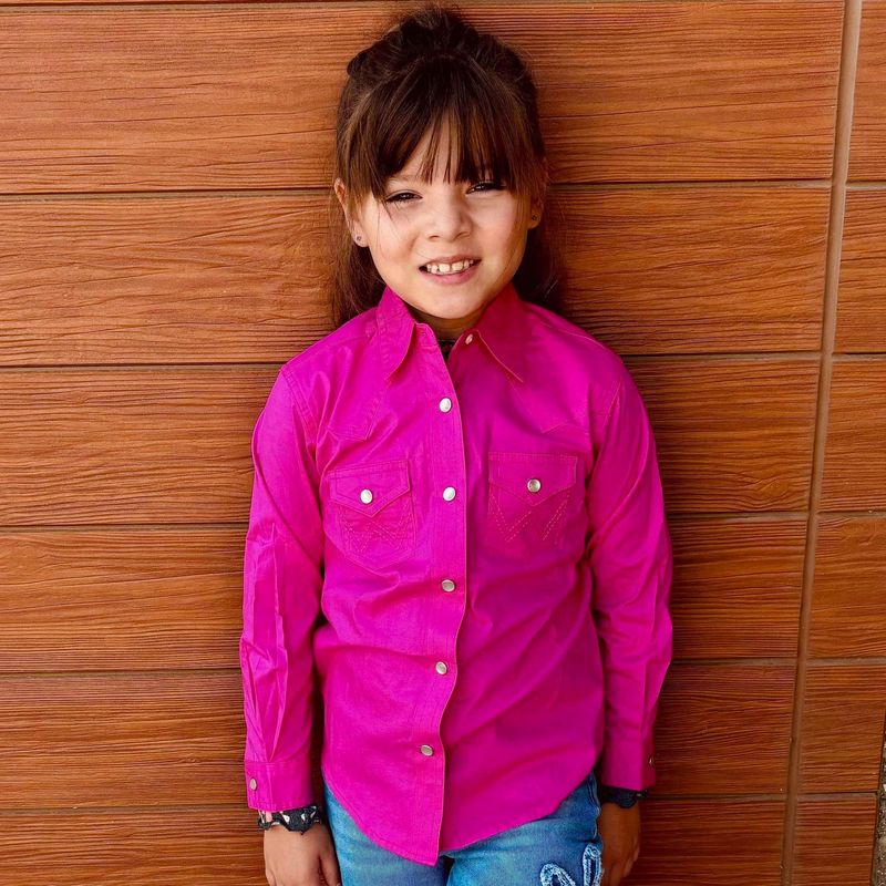 Youth Girls Wrangler Pendleton Round-Up Pink Long Sleeve Snap
